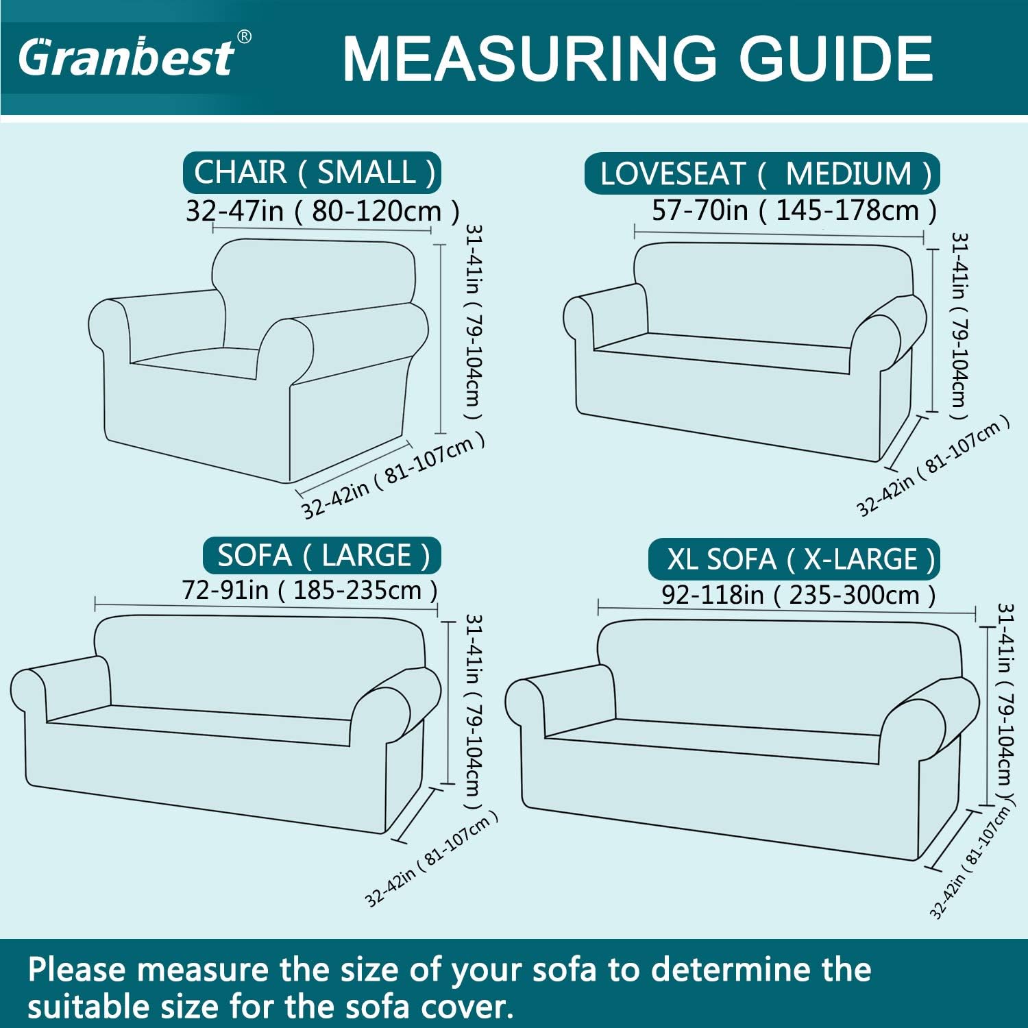 Granbest Premium Water Repellent Sofa Cover High Stretch Couch Slipcover Super Soft Fabric Couch Cover (Gray, Sofa): Home & Kitchen