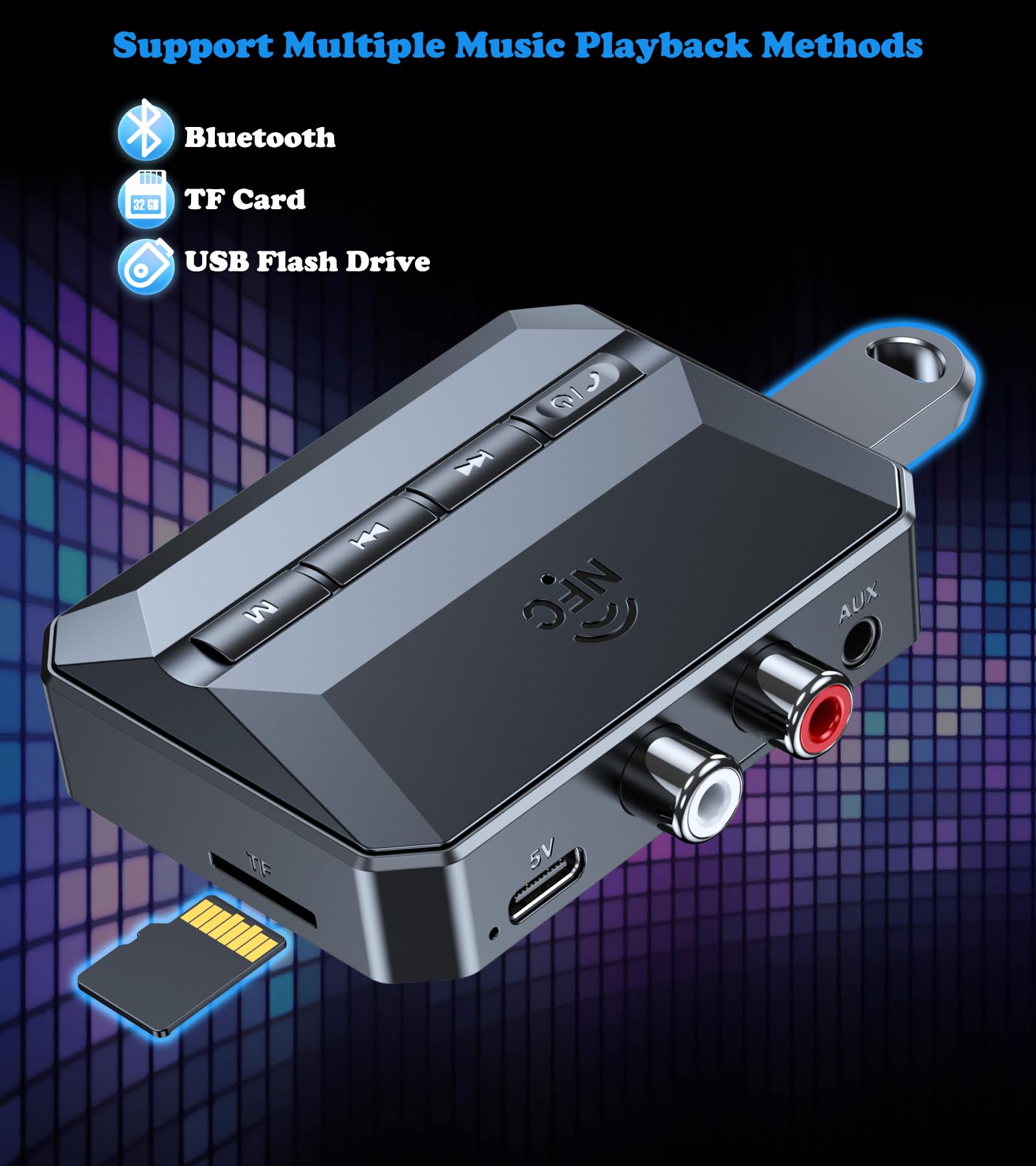 KAIY Bluetooth Receiver for Home Stereo, Bluetooth to RCA Adapter with NFC-Enabled, 3.5mm Audio Adapter Support USB Flash Drive/TF Card, Wireless Audio Receivers for HiFi Music Stereo System