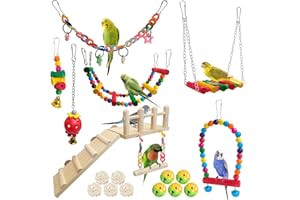Hamiledyi 17Pcs Parrot Swing Toys Perches Platform with Bird Climbing Ladder Chewing Hanging Standing Colorful Toys Cage Accessories for Parakeet, Conure, Finch, Lovebirds, Budgie, Canary