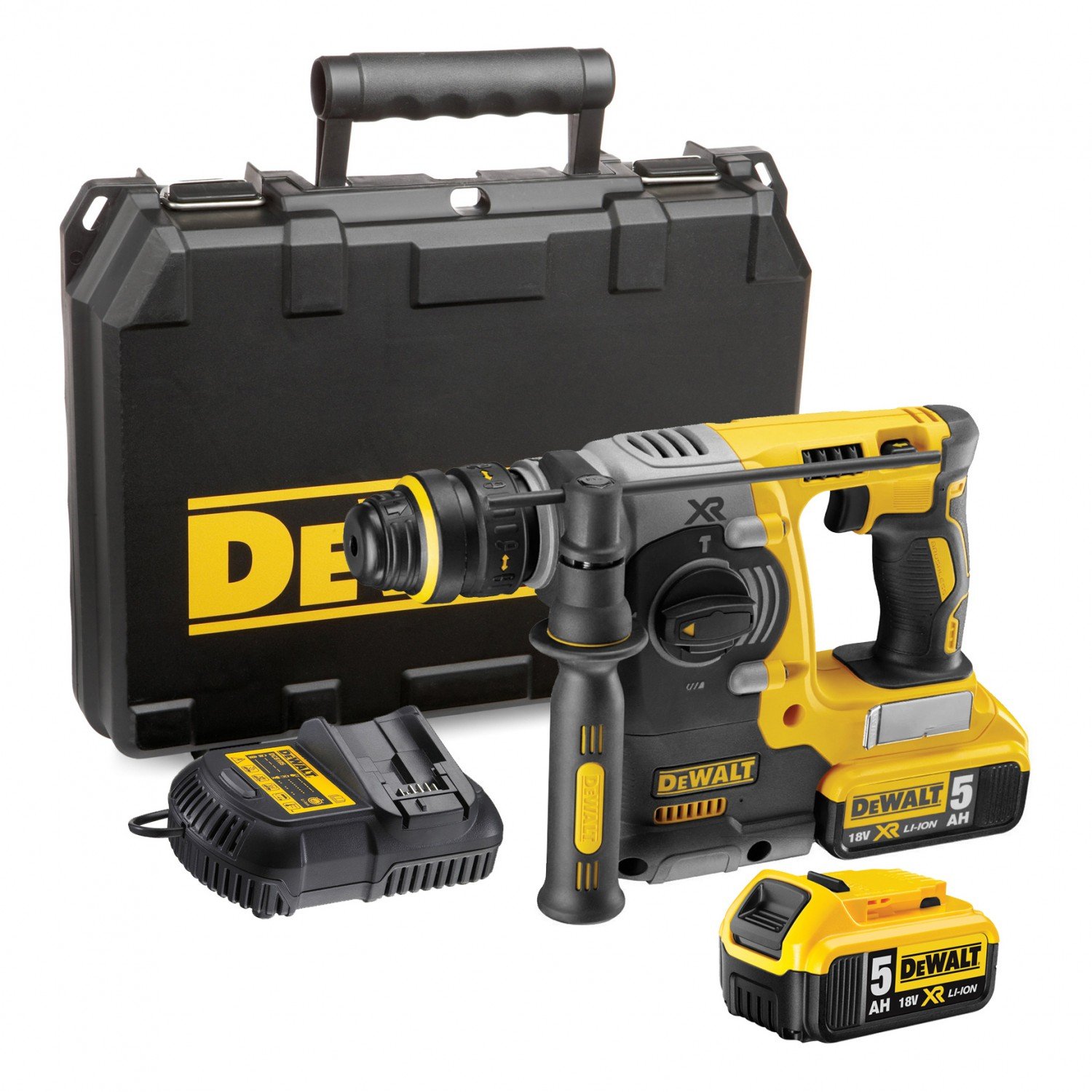 DEWALT 18 V XR Brushless 24 mm, 2 kg SDS-Plus Hammer, 2 x 5 Ah ,Multi-colour,DCH273P2-GB,2 x 18V 5.0Ah Li-Ion Batteries