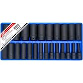 Genius Tools 25 Piece 1/2" Dr. Metric Deep Impact Socket Set TF-425MD
