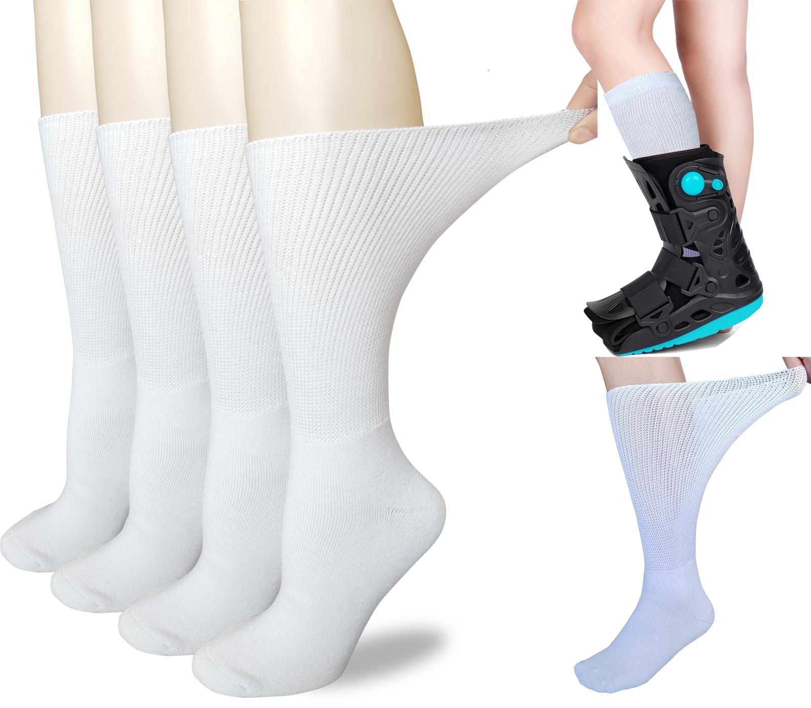Photo 1 of CIRZUEX Replacement Sock Liner for Walking Boot or Walker Brace - Air Cam Walkers and Fracture Boot Orthopedics Socks Medical Mid Calves Sock (2 Pairs(White), one size)