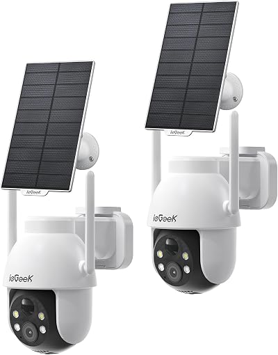 ieGeek 2K Solar Security Camera Outdoor Wireless 2-Pack 360° Pan Battery WiFi