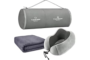 urnexttour Travel Pillow and Blanket Set Neck Pillow Airplane Memory Foam for Traveling Compact with Bag Grey