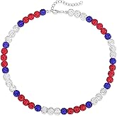 QINJIEJIE Baseball Necklace for Men Glitter Bling Rhinestone Beaded Collection Necklace for Women 16/18in Inspired Sports Jewelry Baseball Chain Cool Gifts for Baseball Players Team Lovers