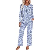 Anyhold Women's Fall 2 Piece Pajama Sets Long Sleeve Ladies Pjs Lounge Sleepwear with Pockets