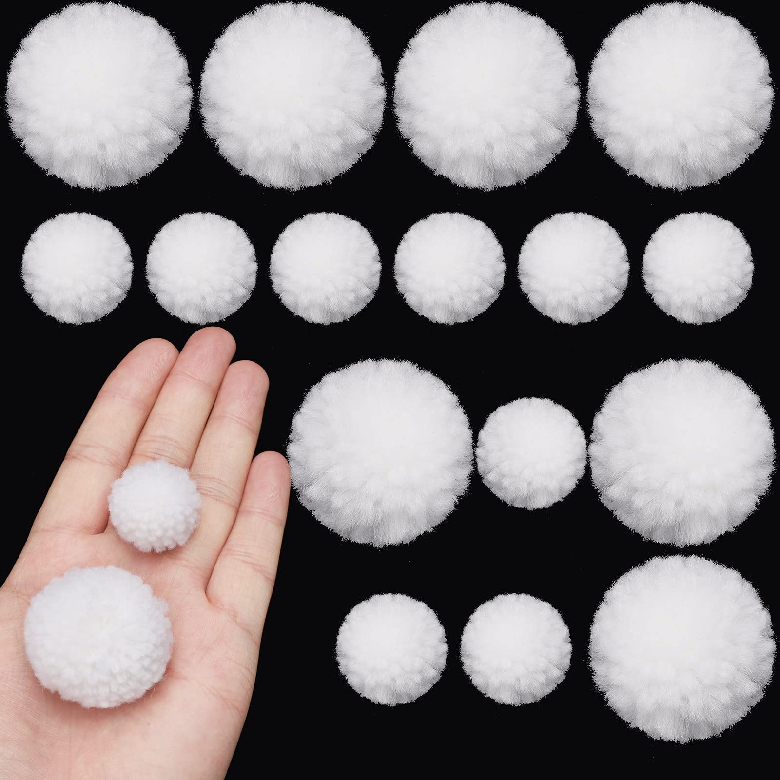 Syhood 30 Pcs Yarn Pom Poms Set Includes 20 Pcs 1 Inch and 10 Pack 1.5 Inches Balls for Christmas Crafts Red Fluffy Balls for Xmas Party Decor Costume DIY Supplies(White)