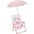 Idea Nuova Sanrio Hello Kitty Kids Outdoor Folding Beach Chair with Umbrella,Portable Camp Chair for Ages 3+, Lightweight & Compact for Beach, Camping, and Backyard