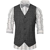 SevenBoy Mens Vintage Suit Vest Plaid Tweed Waistcoat Casual Dress Vest