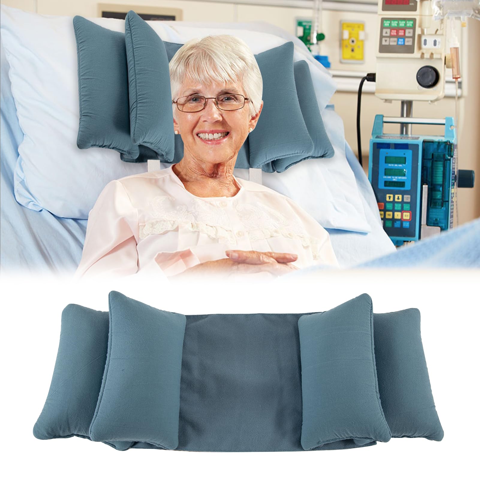 Photo 1 of JDVBDNK Neck Wedge Stabilizer Pillow for Sleeping to Keep Head Straight, Wedge Head Positioning Pillows for Elderly, Bedridden and Disabled, Face up Posture Sleep Upright Pillow (Blue)