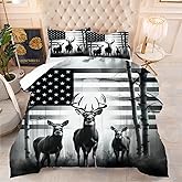 kxry Black and White Elk USA American Flag Comforter Set King Size Quilt for Boys Kids Teens US Stars Stripes Flags Bedding 1 Comforter + 2 Pillow Cases