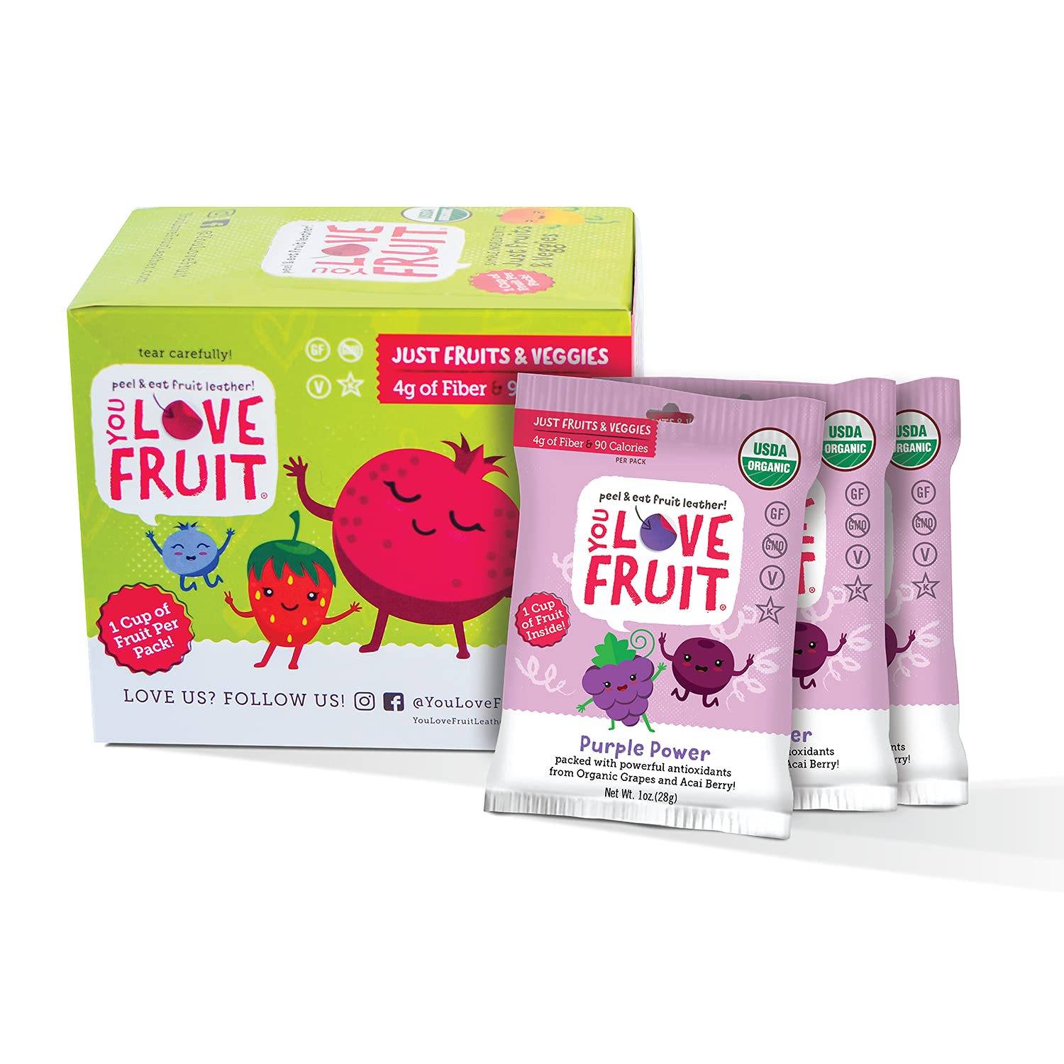 YOU LOVE FRUIT – PURPLE POWER All Natural Fruit Snacks, Healthy Snack Pack, Real Fruit! Gluten Free, Non GMO, Vegan, Fiber packed, Low Fat, Kosher, Variety Pack, Great For Adding To Gift Box, 1.0 oz (Pack of 12)