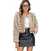FIOPHY Womens Faux Fur Cropped Coats Fuzzy Long Sleeve Winter Jacket Open Front Cardigan Top Fluffy Warm Outwear with Pockets