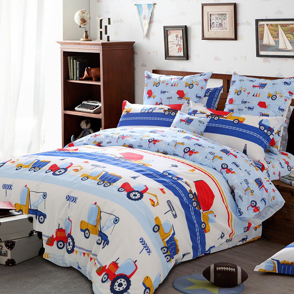 HNNSI Full Size Boys Kids Truck Tractor Duvet Cover with Bed Fitted