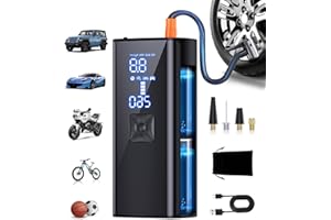 GJOSYOI Tire Inflator Portable Air Compressor, 2X Faster Inflation Portable Air Pump with Digital Pressure Gauge & LED Light, 150PSI Tire Pump for Car, Motorcycle, Bicycle, Ball and More