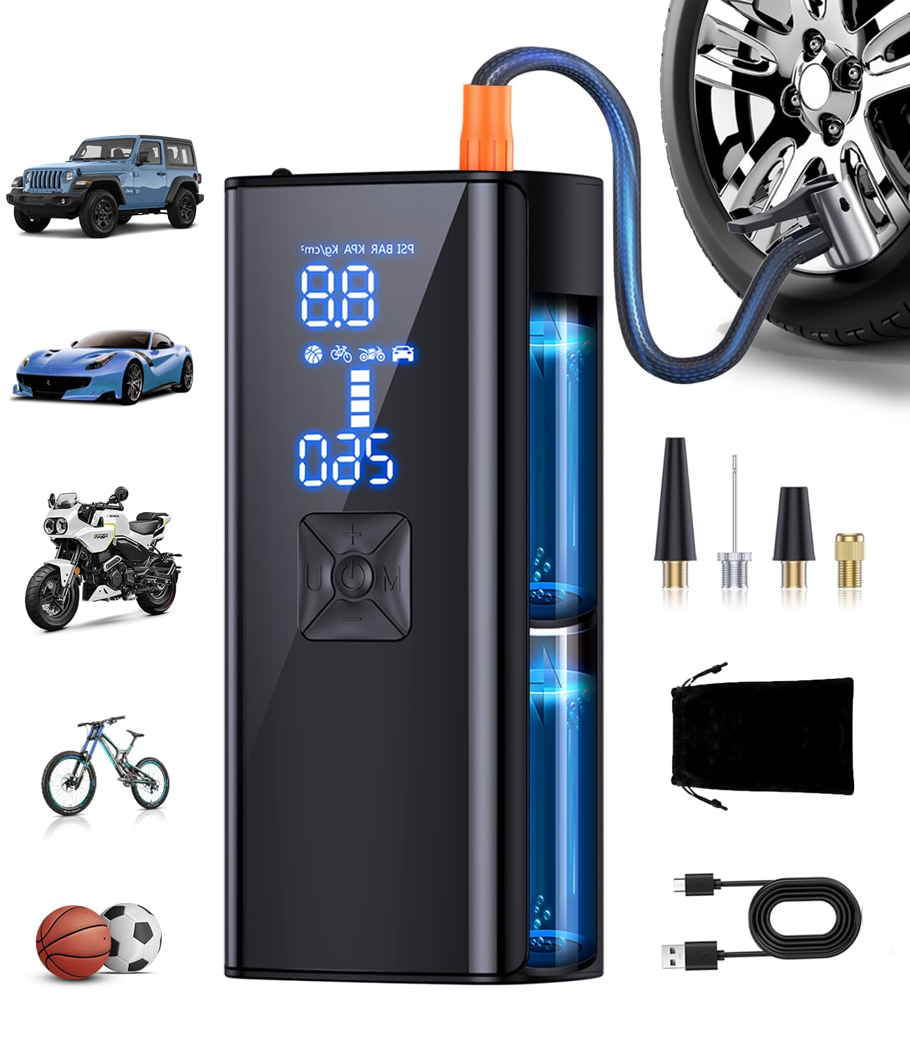 Tire Inflator Portable Air Compressor, 2X Faster Inflation Portable Air Pump with Digital Pressure Gauge & LED Light, 150PSI Tire Pump for Car, Motorcycle, Bicycle, Ball and More Image Tire Inflator Portable Air Compressor, 2X Faster Inflation Portable Air Pump with Digital Pressure Gauge & LED Light, 150PSI Tire Pump for Car, Motorcycle, Bicycle, Ball and More Image