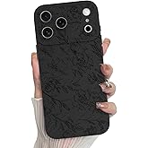 MZELQ for iPhone 17 Pro Case 2025, Silicone Floral Flower Rose Cute Pattern, Camera Protection Soft Slim Phone Cover for Girls Women -Black