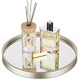Vassoio Portagioie Hanobe Con Specchio - Rotondo In Legno Oro Champagne, Organizer Per Profumi E Trucco, 30 Cm, Per Bagno E Comò