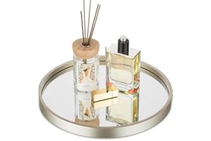 Hanobe Mirror Bathroom Vanity Tray: Champagne Gold Perfume Organizer Decorative Round Trays for Makeup Jewelry Dresser Holder for Women - Wood Table Counter Decor 12'’