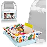 Lusso Gear Kids Airplane Tray Table Cover - Storage Pockets for Toddler Toys & Snacks - Kids Travel Essentials & Organizer - Portable Fit for Most Airplane Trays - Dinos
