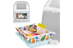 Lusso Gear Kids Airplane Tray Table Cover - Storage Pockets for Toddler Toys & Snacks - Kids Travel Essentials & Organizer - Portable Fit for Most Airplane Trays - Dinos