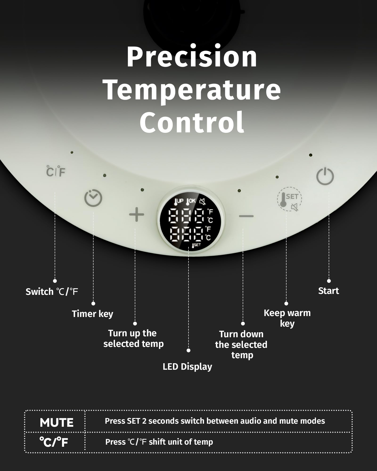 INFOOD Hervidor eléctrico de cuello de cisne de 0,8 L, control preciso de temperatura para verter café y té, agua de ebullición rápida de 1200 W, apagado automático, programación, acero inoxidable, diseño pintado floral
