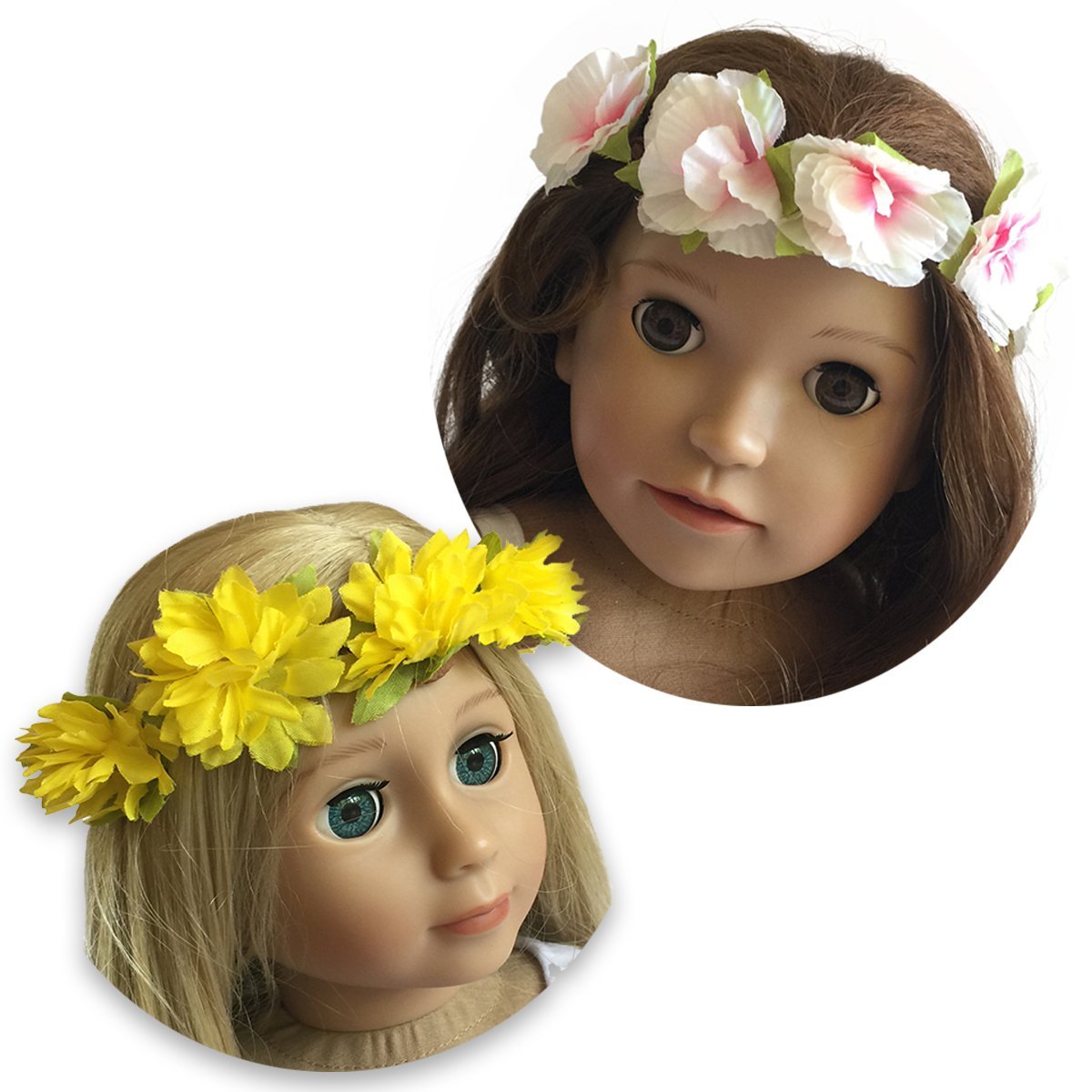 The New York Doll Collection Doll Headband Set of Two Fits 18 Inch/46cm Dolls - Flower Wreath with Satin Ribbon Pink and Yellow Set of 2 for Dolls - For Fashion Girl Dolls