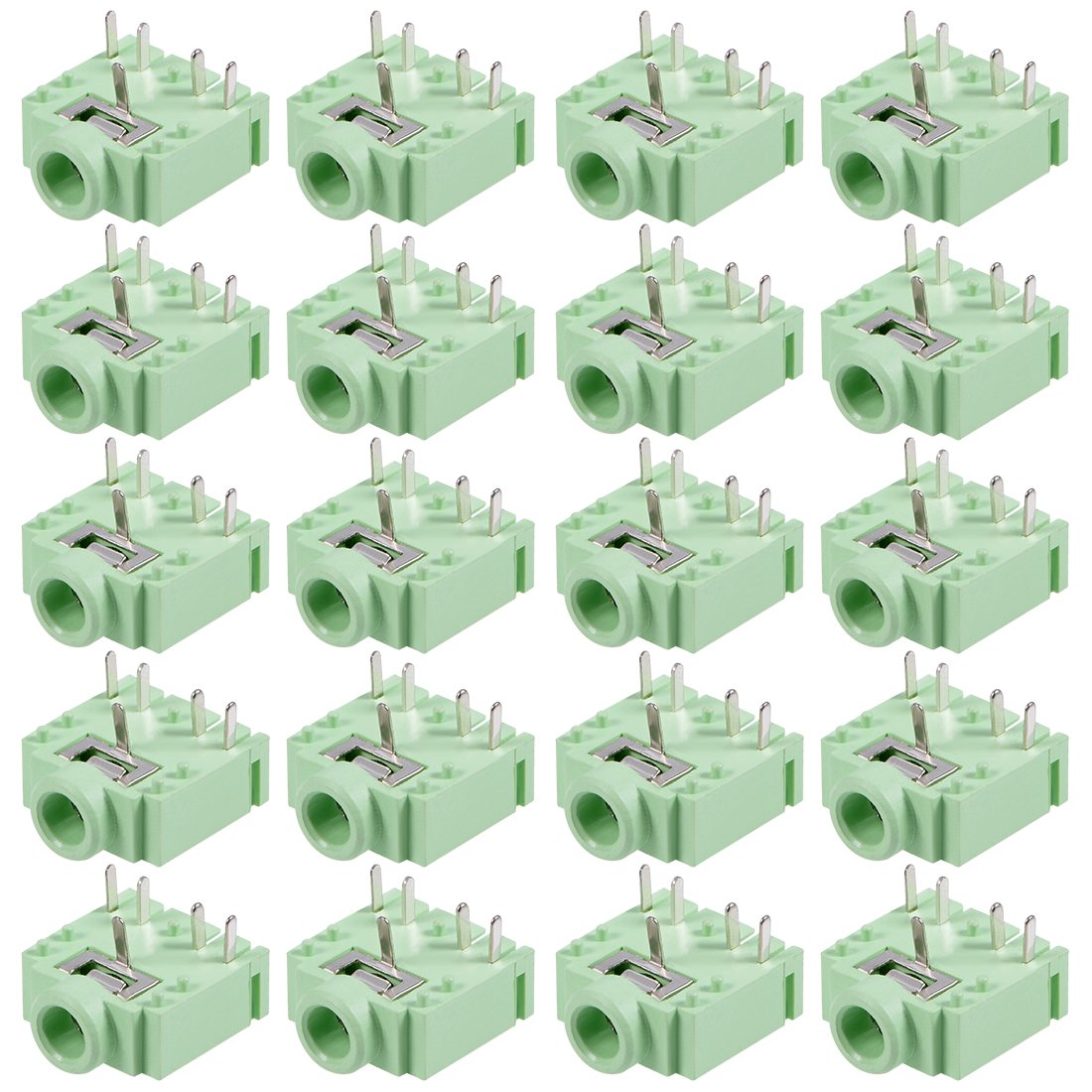 sourcing map 20Pcs PCB Mount 3.5mm 5 Pin Socket Headphone Stereo Jack Audio Video Connector Green PJ-3F07-5P