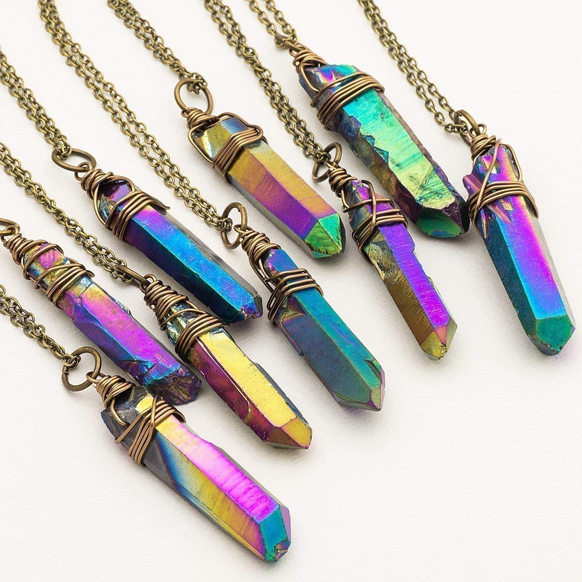 Amazon Com Raw Rainbow Titanium Quartz Point Antique Bronze Chain