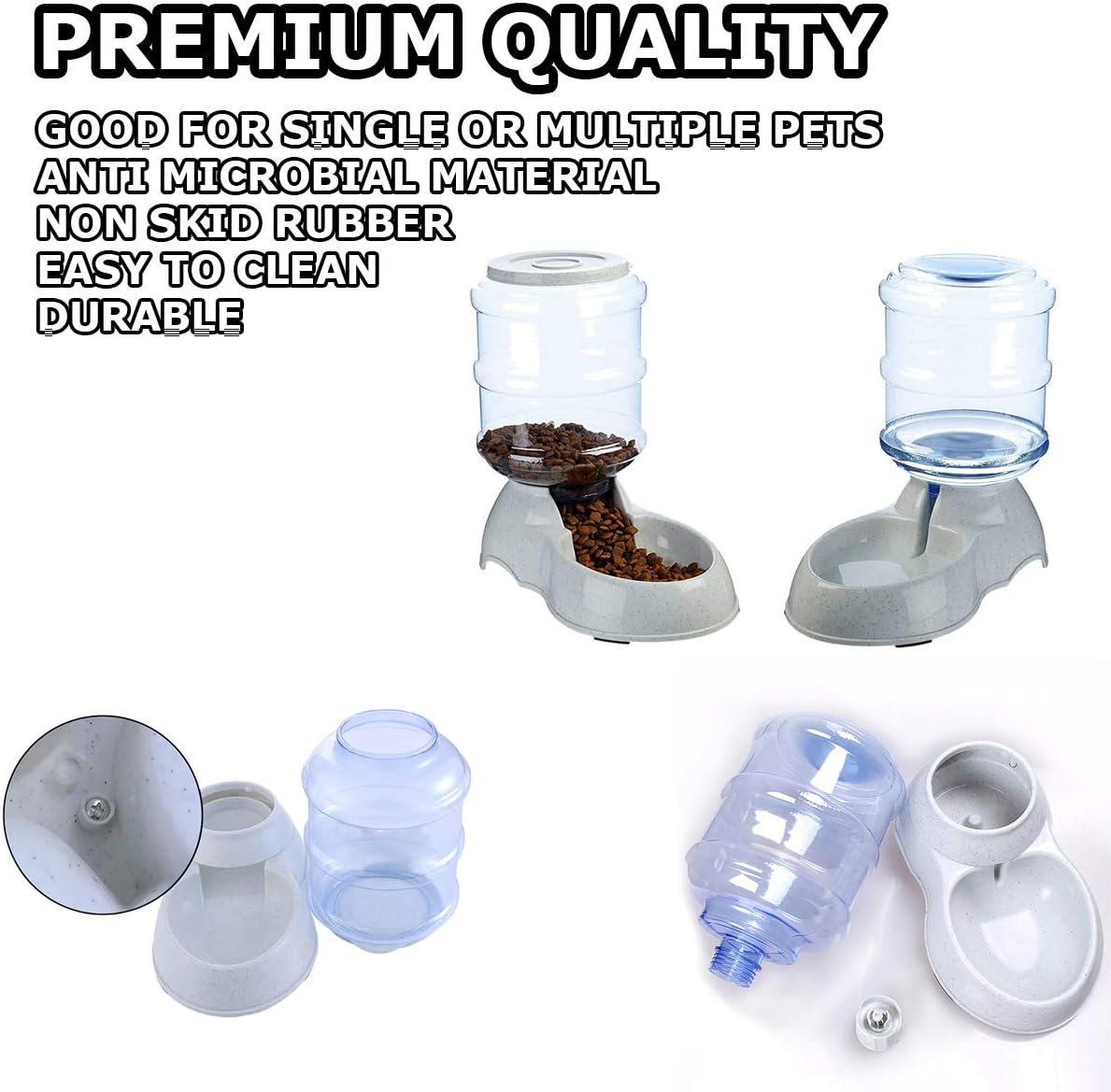 Pet Supplies : VaygWay Pet Feeder and Waterer – Self Dispensing Gravity Automatic Feeder - Food and Water Dispenser Set – Dog Cat Pet Food Bowl – 1 Gallon Feeder and 3.7 Waterer : 