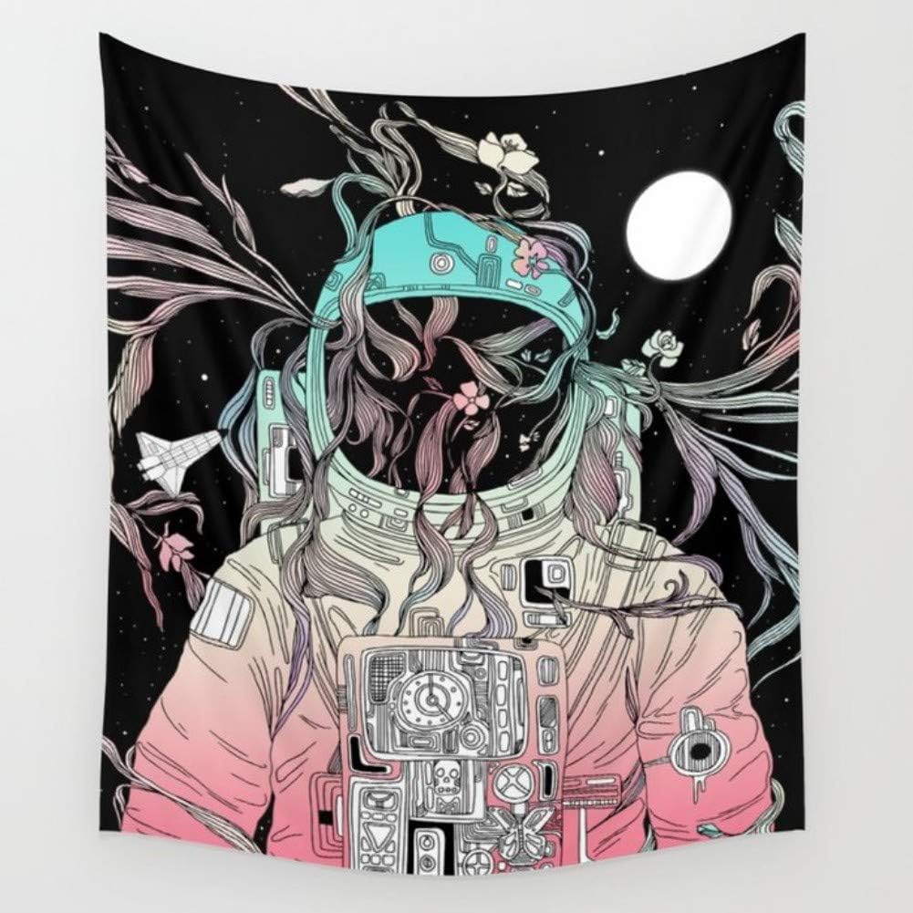KRWHTS Tapestry Flat Space Cute Astronaut Spaceship Rocket Moon Black Hole Home Decor Wall Hanging for Living Room Bedroom Dorm Pink