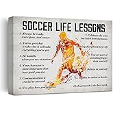 Soccer Poster Canvas Wall Art Home Decor, Soccer Life Lessons Inspirational Canvas Print Painting Ready to Hang, Soccer Gifts for Men - Easel & Hanging Hook 12x15 Inch