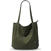 KALIDI Women Corduroy Tote Bag Large Shoulder Tote Bag with Zipper Pocket Casual Hobo Handbag Big Capacity Shopping Work Bag