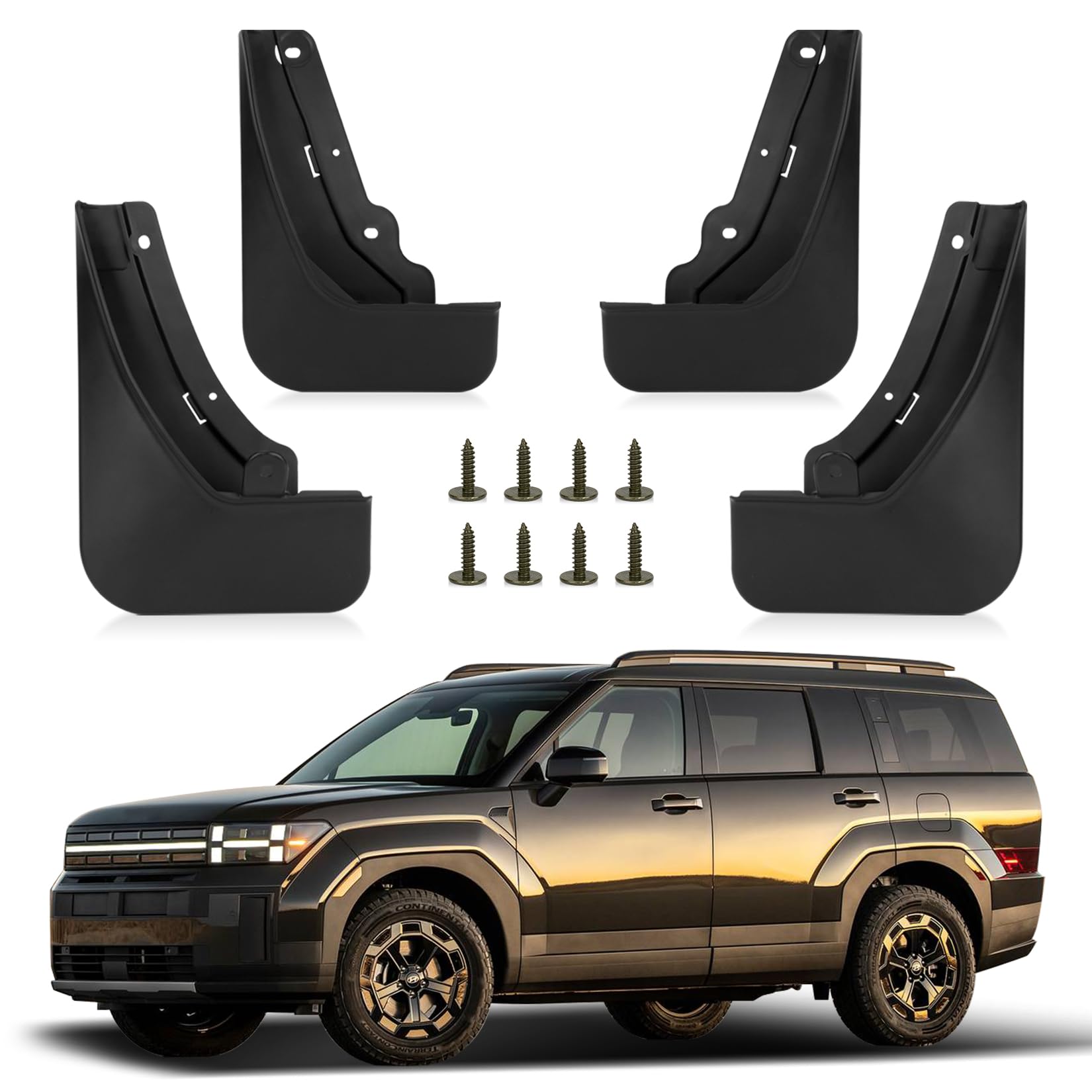 Photo 1 of PSLER Fit for Santa Fe 2024 2025 Mud Flaps Set of 4PCS Mud Guard Kit Splash Guards Mudguards Mudflaps with Hardware Kits Accessory Front and Rear for 2024 2025 Santa Fe Accessories