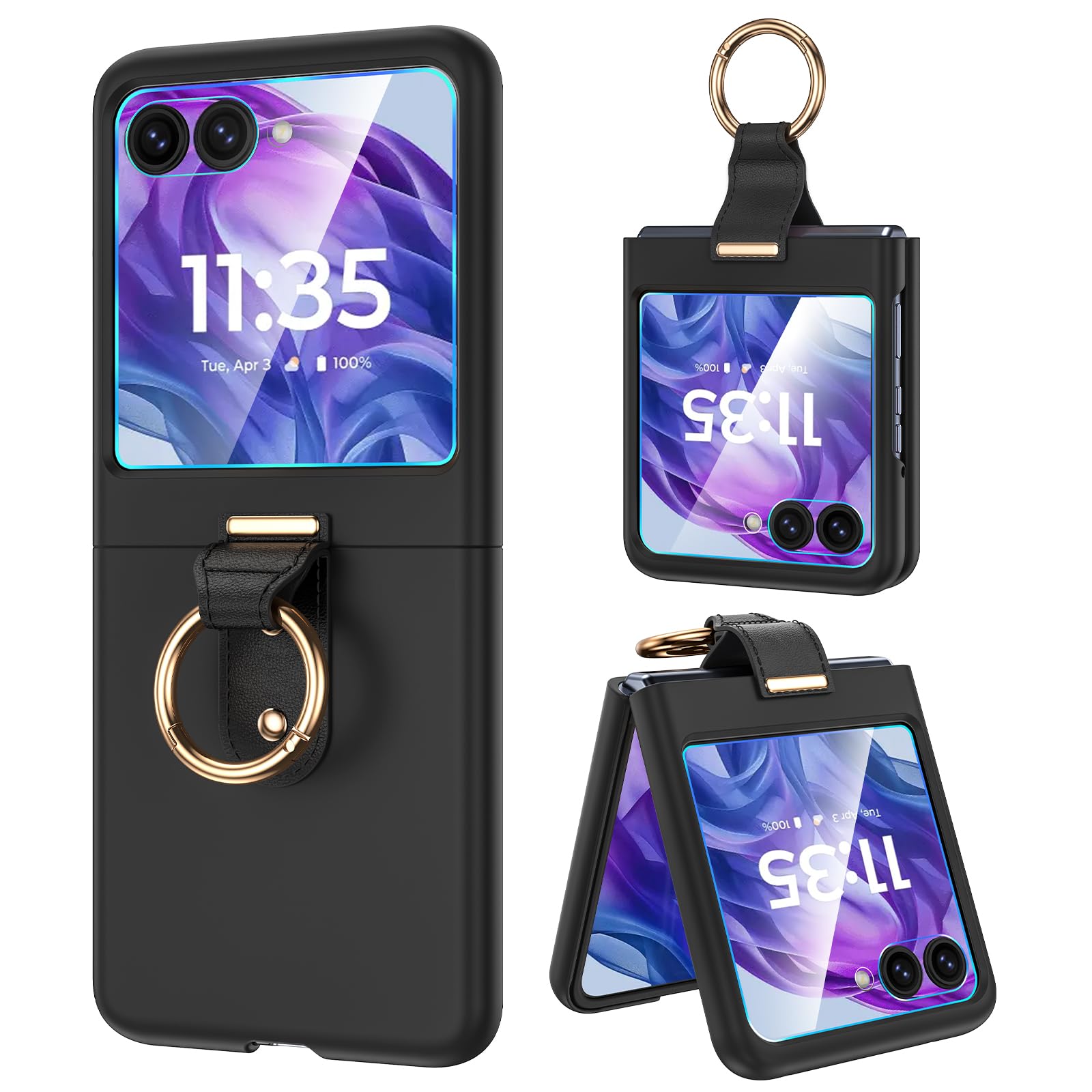 Caka for Motorola Razr 2024/2025 Case [NOT for Plus or Ultra], with Finger Ring Holder & Built-in Screen Protector, Slim Thin Shockproof Protective Phone Cover for Moto Razr 2024 & 2025 - Black