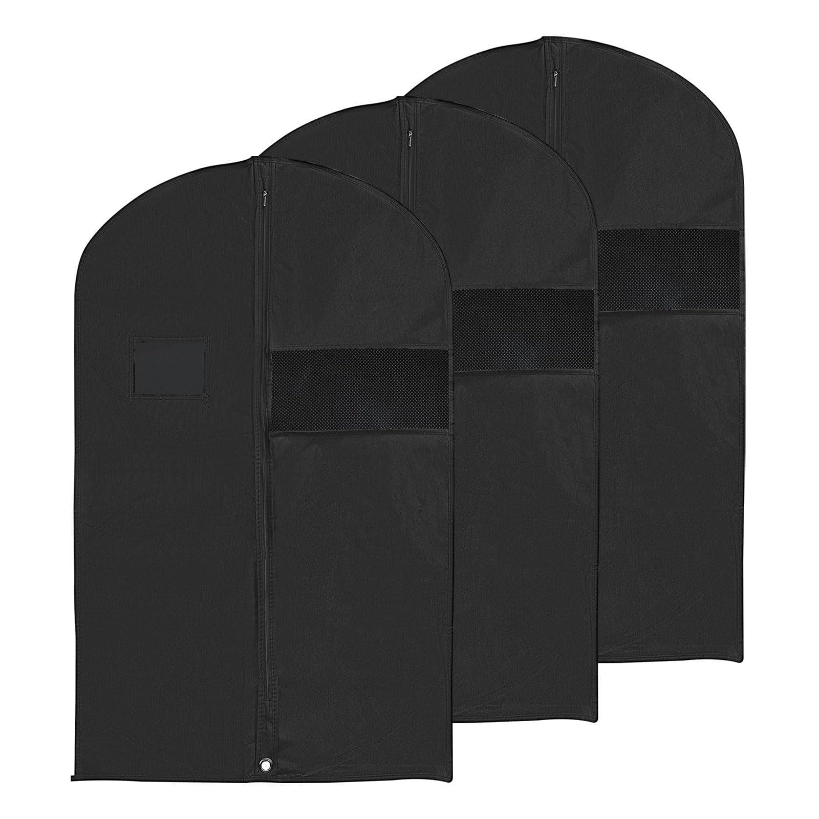 PATIKIL 43" Garment Bag, 3 Pack Breathable Suit Bag for Storage Hanging Clothes Dustproof Garment Covers for Suits Coats Dresses, Black