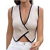 SHENHE Women's Sweater Vest Deep V Neck Sleeveless Button Wrap Crop Vest Business Casual Top