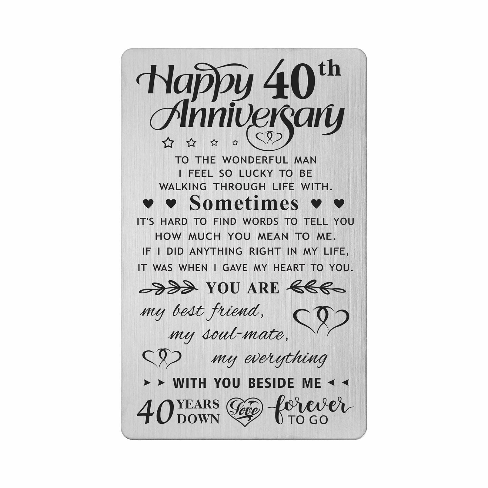 FALOGI 40th Wedding Anniversary Card Gifts for Him Husband, Happy 40 Year Anniversary Card Presents, Metal Engraved Wallet Card