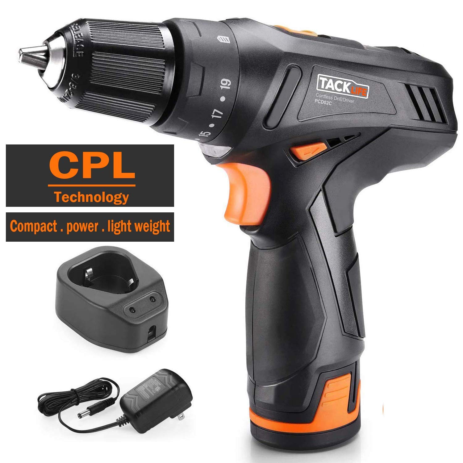 PCD06B Tacklife 20V MAX LithiumIon 3/8,Cordless Drill Driver Compact