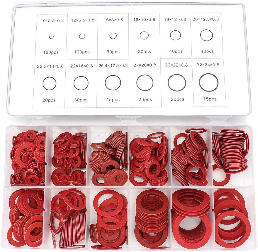 Yuhtech Fibre Washer Assorted Kit - 600 Pcs Fiber Washer Red Steel Paper Insulation Assorted Set