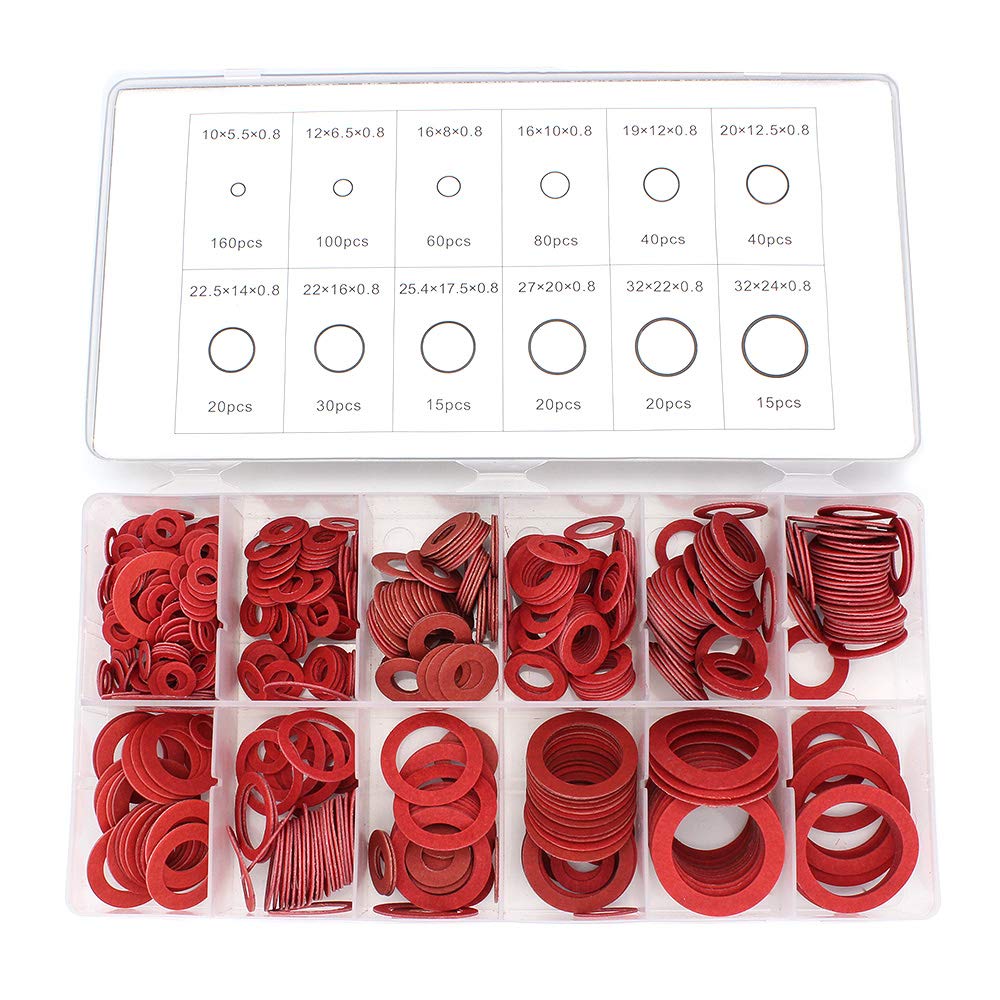 Yuhtech Fibre Washer Assorted Kit - 600 Pcs Fiber Washer Red Steel Paper Insulation Assorted Set