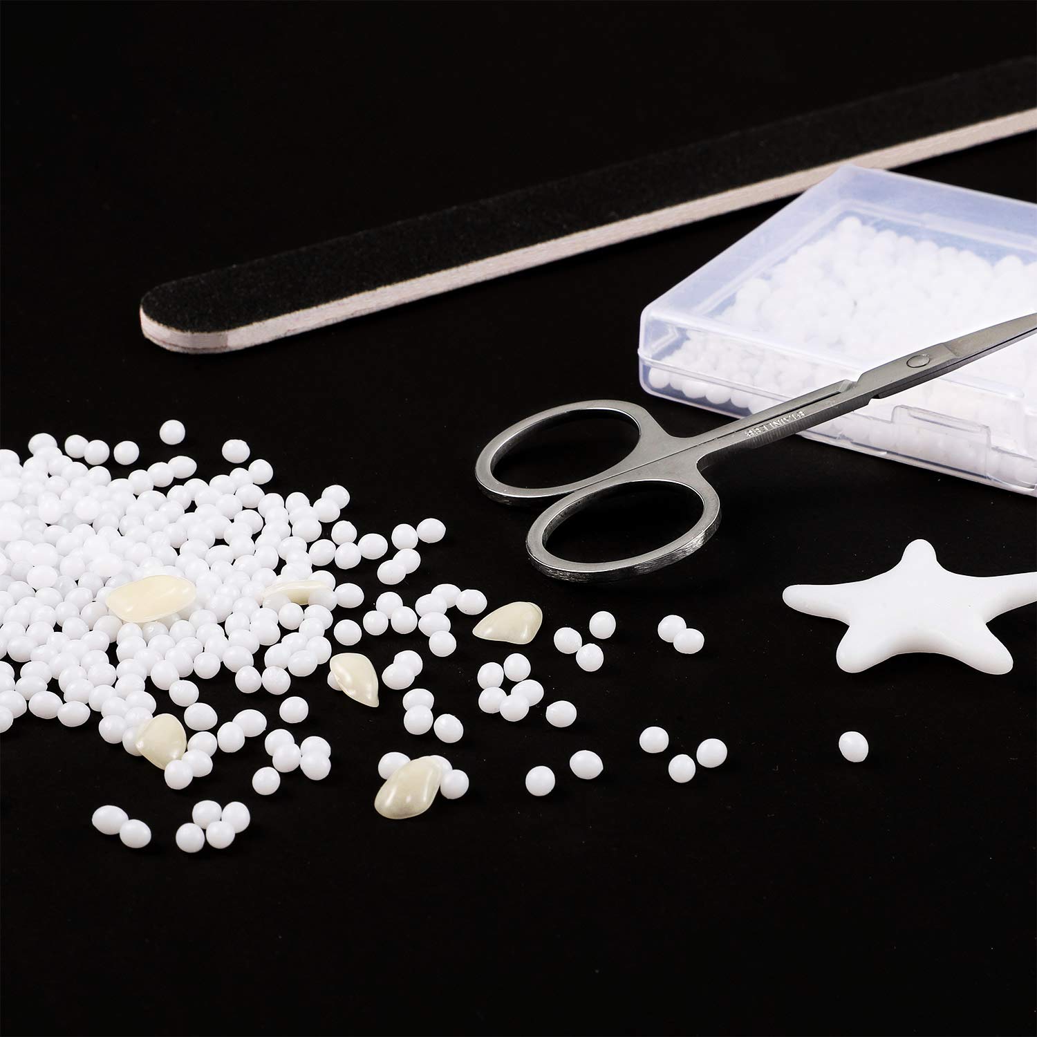 Temporary Tooth Repair Kit 3.53oz Thermal Adhesive Fitting Beads Temporary Tooth Replacements with Black Files and Small Scissor for Fixing Filling Missing Broken Tooth and Fake Teeth Veneers Supplies: Beauty