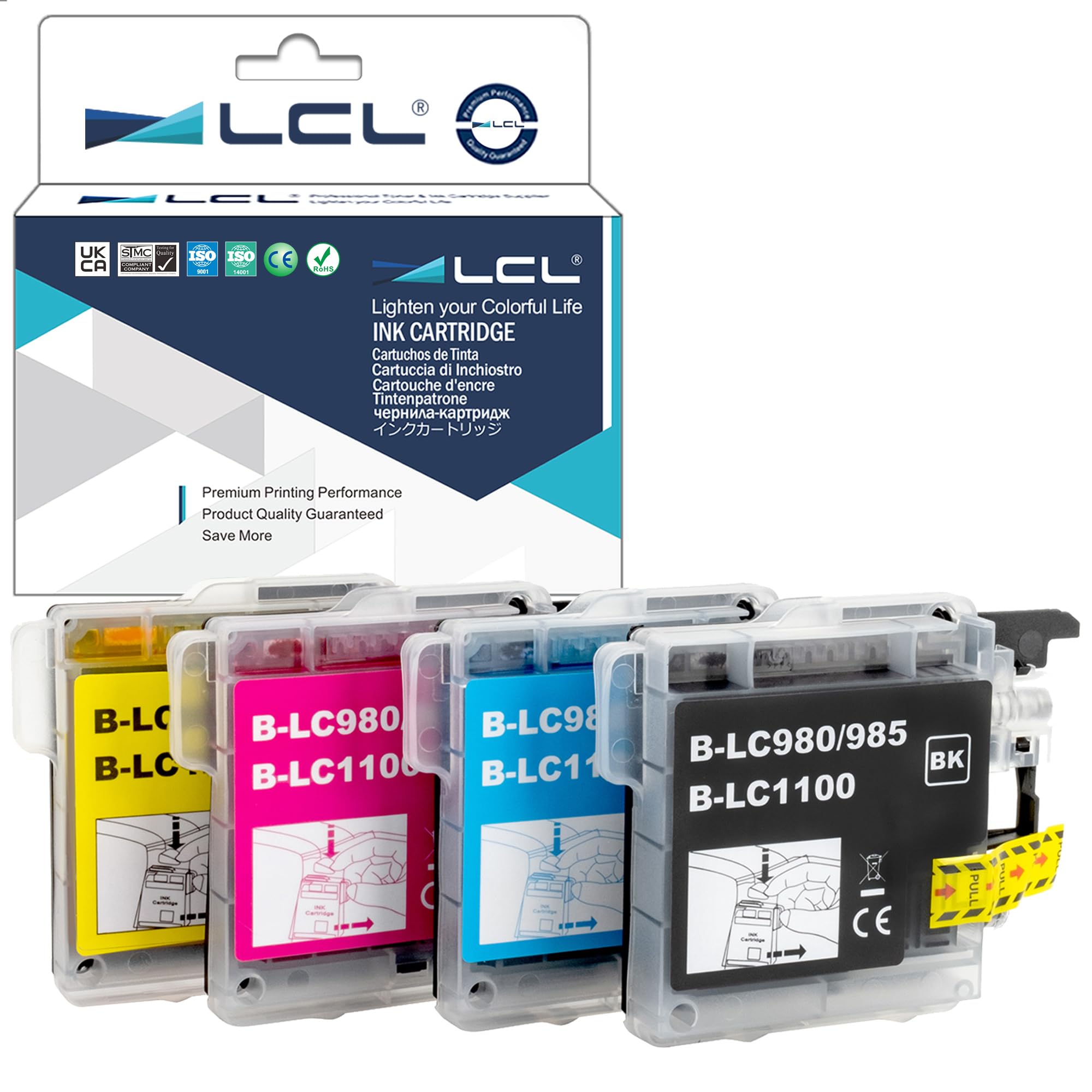 LCL LC980 Ink Cartridge Replacement for Brother LC-980 LC980 LC980BK LC-980BK LC980C LC980M LC980Y for DCP-J140W 145C 165C 185C 195C 197 197C DCP373CW 365CN 375CW 385C 390CN DCP-377CW (4 Pack)
