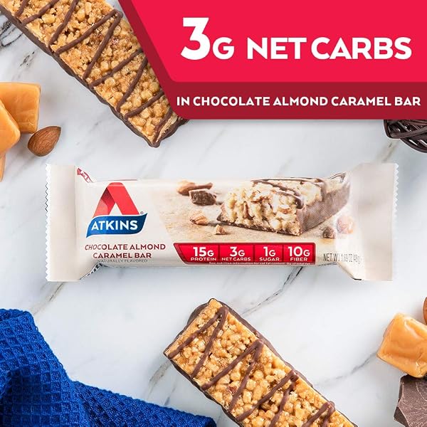ATKINS CHOCOLATE ALMOND CARAMEL BAR, KETO-FRIENDLY, GLUTEN FREE WITH REAL ALMOND BUTTER, 5 COUNT (PACK OF 1)