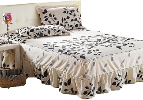 Amazon Aimablerito エマーブルリト プリント フリル ベッド スカート ピロケース 付き セット 綿 100 ベッドカバー 枕カバー 付き 各種 3 ダブル グリーンリーフ ベッドスカート オンライン通販
