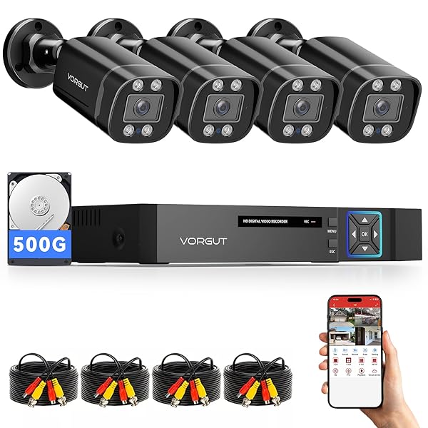 VORGUT WIRED SECURITY CAMERA SYSTEM OUTDOOR, 4PCS SURVEILLANCE...