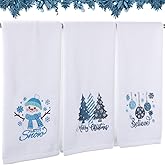 Tiamon 3 Pack Christmas Hand Towels for Bathroom Set Cotton Embroidered 13.7'' x 29.5'' Xmas Snowflake Dish Tea Fingertip Towel Cloths Decorative for Winter Holiday Kitchen Bath Gift(Blue,Ball)