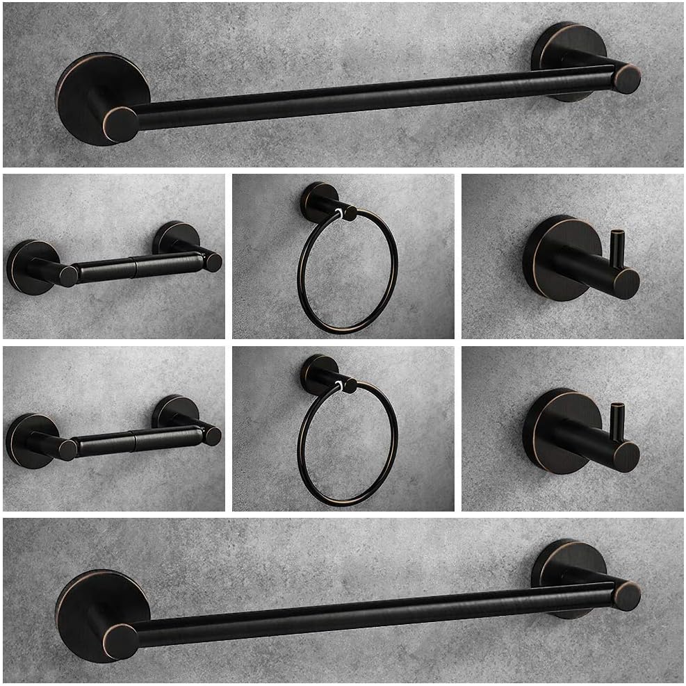 LUCKUP Oil Rubbed Bronze 8 Piece Bathroom Accessory Set, Towel Bar Accessory Set, Include 24’’ Towel Bar, Robe Hook,6.6” Towel Ring, and 7” Toilet Paper Holder, 304 Stainless Steel Wall Mounted