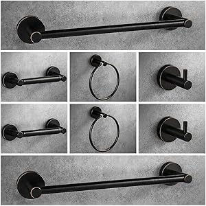LUCKUP Oil Rubbed Bronze 8 Piece Bathroom Accessory Set, Towel Bar Accessory Set, Include 24’’ Towel Bar, Robe Hook,6.6” Towel Ring, and 7” Toilet Paper Holder, 304 Stainless Steel Wall Mounted
