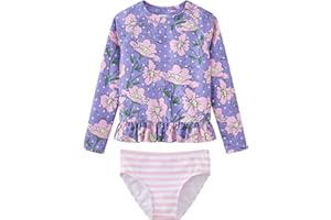 LIBREDGE Toddler and Little Girls Rash Guard Swimsuit Set UPF 50+ Swimwear